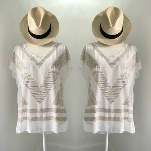 Morgan white v neck summer chiffon top size L
